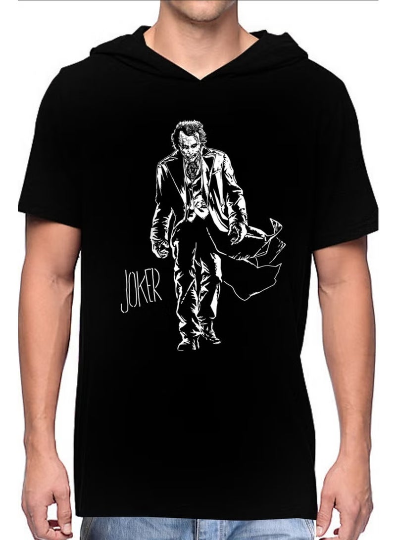 Rock&Roll Joker with Coat Black Hooded Short Sleeve Men's T-Shirt - Image 3